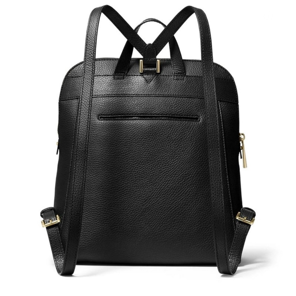 Michael Kors Rhea Pebbled Leather Zip Medium Slim Backpack (Black/Gold Hardware) - Picture 3 of 11